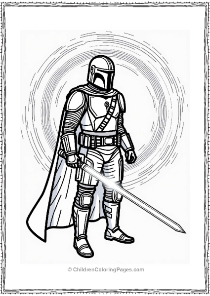 Mandalorian Silhouette With Lightsaber In Galaxy Free PDF Printable