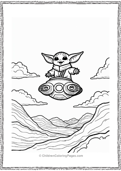 Mandalorian The Child Riding A Hover Pod Free PDF Printable