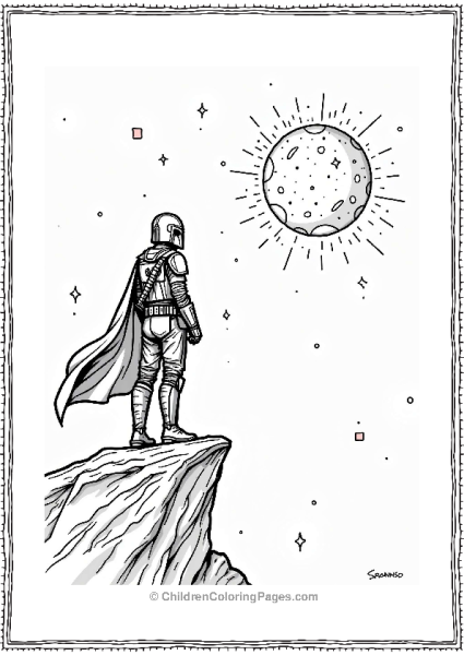 Mandalorian Warrior Gazing At A Distant Galaxy Free PDF Printable