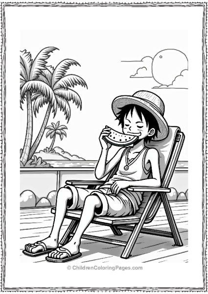 Monkey D Luffy Eating Watermelon On The Thousand Sunny Free PDF Printable