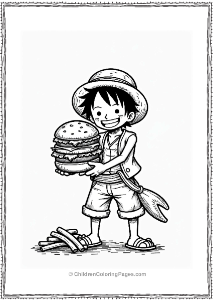 Monkey D Luffy With A Juicy Hamburger Free PDF Printable