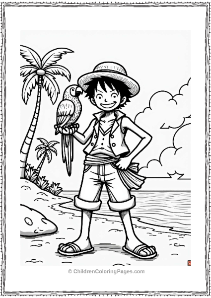 Monkey D Luffy With Parrot On Shoulder Free PDF Printable