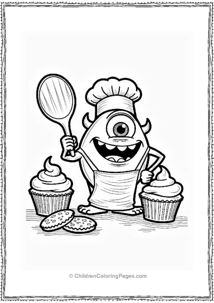 Monster Inc Cheerful Monster Chef With Cupcakes Free PDF Printable