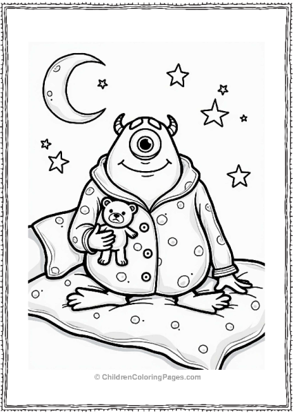 Monster Inc Cheerful Monster In Pajamas With Teddy Bear Free PDF Printable