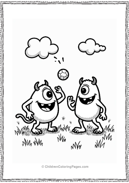 Monster Inc Monsters Playing Catch In A Grassy Field Free PDF Printable