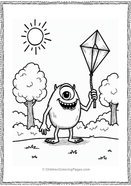 Monster Inc Playful Purple Monster Flying A Kite In The Park Free PDF Printable