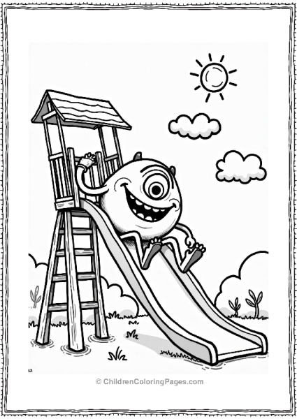 Monsters Inc Cheerful Green Monster On A Slide Free PDF Printable