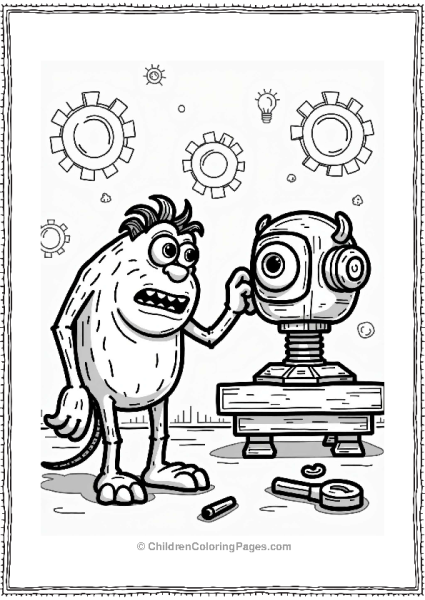 Monsters Inc Green Monster Tinkering With Robot Free PDF Printable