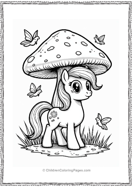 My Little Pony Curious Fluttershy Under A Giant Mushroom Free PDF Printable