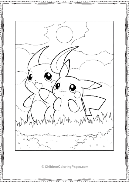 Pikachu And Raichu In A Field Free PDF Printable