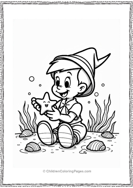 Pinocchio Playing With A Sea Star Free PDF Printable