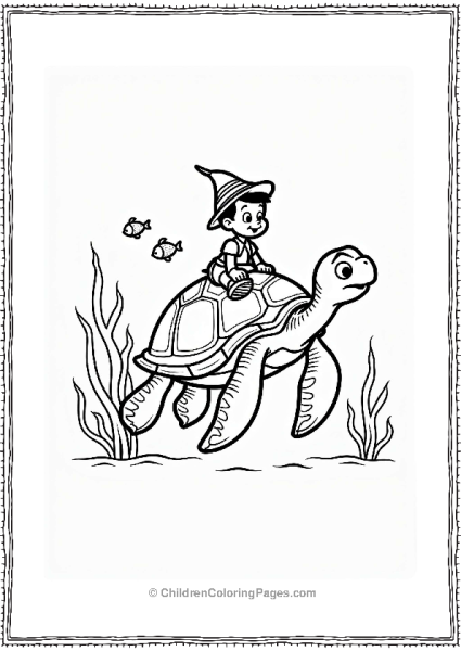 Pinocchio Riding A Gentle Sea Turtle Free PDF Printable