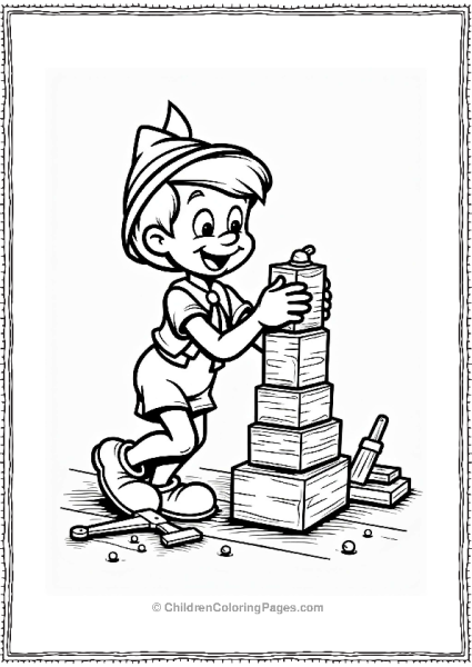 Pinocchio Stacking Colorful Blocks Free PDF Printable