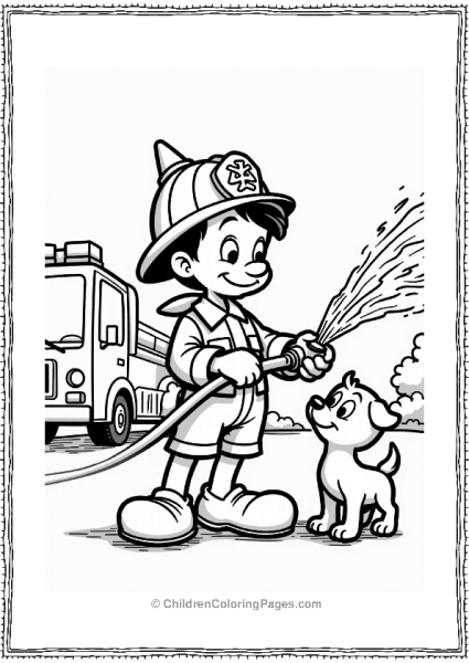 Pinocchio The Firefighter With Puppy Free PDF Printable
