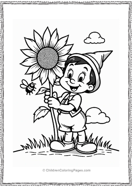 Pinocchio With A Sunflower Free PDF Printable