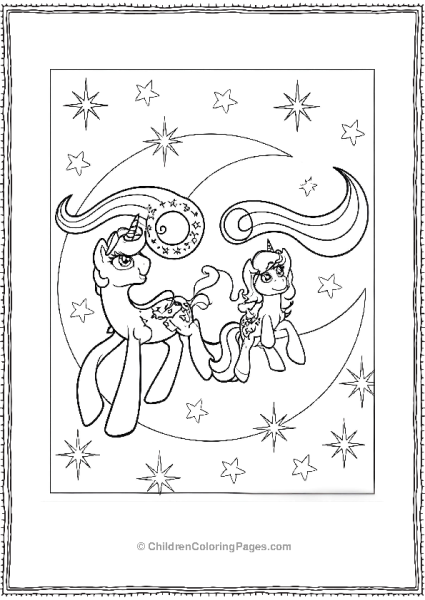 Princess Celestia Coloring Page With Ponies And Stars Free PDF Printable