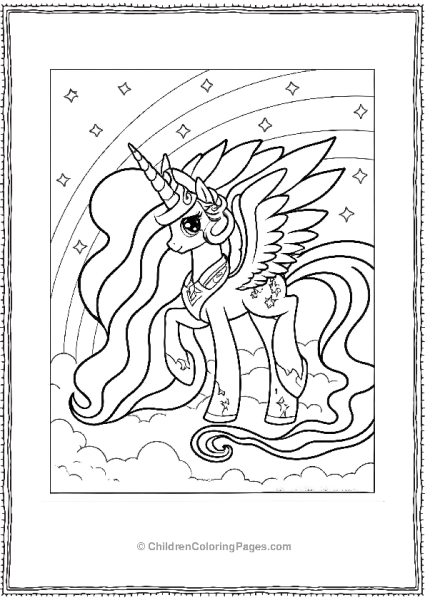 Princess Celestia Coloring Page With Rainbow Background Free PDF Printable