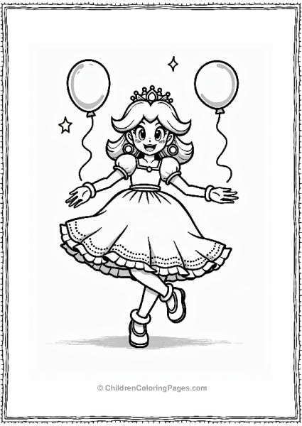 Princess Daisy Dancing With Balloons Free PDF Printable