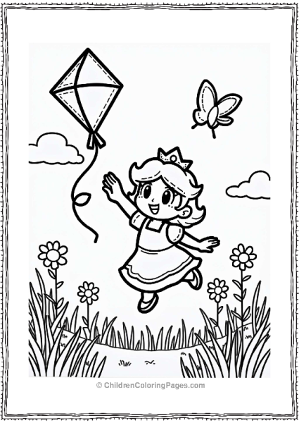 Princess Daisy Flying A Colorful Kite Free PDF Printable