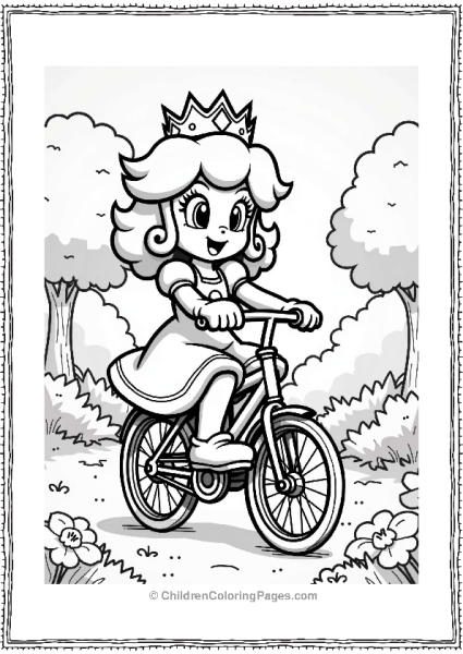 Princess Daisy Riding A Bicycle In The Park Free PDF Printable