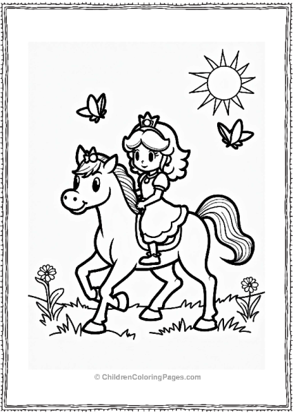 Princess Daisy Riding A Horse In A Meadow Free PDF Printable