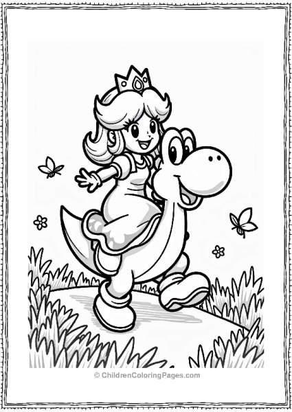 Princess Daisy Riding Yoshi In A Flower Field Free PDF Printable