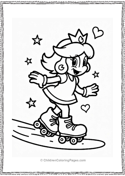 Princess Daisy Skating With Stars And Hearts Free PDF Printable