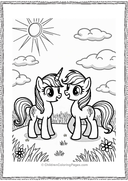 Rainbow Dash And A Friendly Unicorn In A Flower Meadow Free PDF Printable