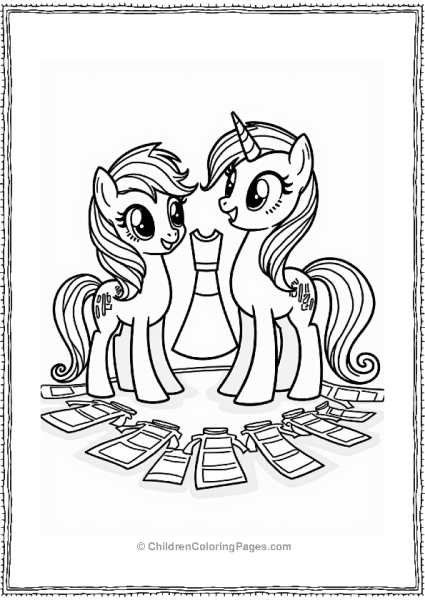 Rainbow Dash Assists Rarity With Dress Colors Free PDF Printable