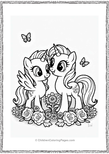 Rarity And Fluttershy In The Flower Garden Free PDF Printable