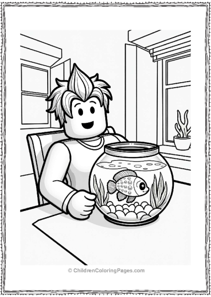 Roblox Character With Fishbowl In A Cheerful Room Free PDF Printable