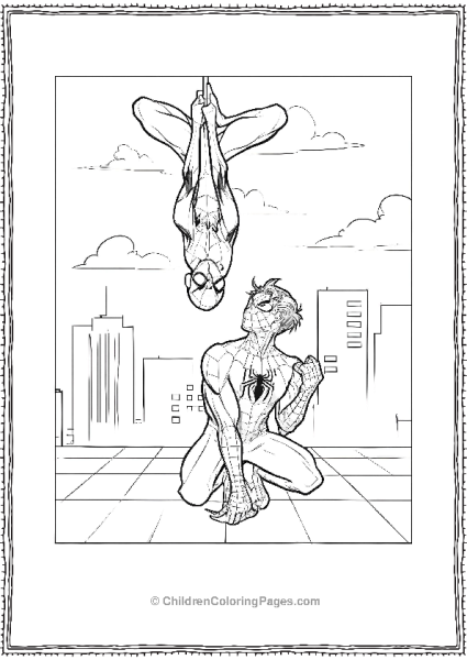 Spider Gwen And Spider Man Characters On A Building Free PDF Printable