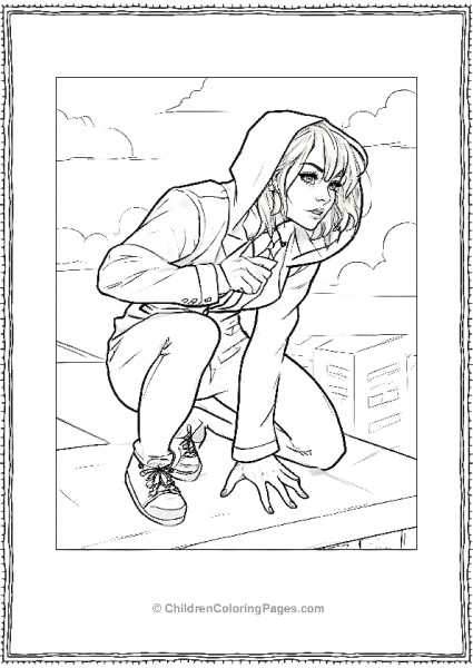 Spider Gwen Crouching On A Building Top Free PDF Printable