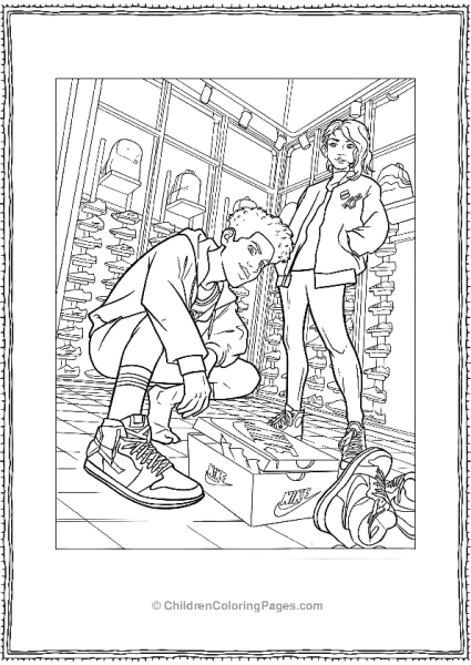 Spider Gwen Standing Next To A Squatting Boy Free PDF Printable