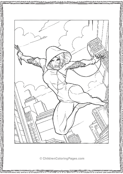 Spider Gwen Swinging From Building Free PDF Printable