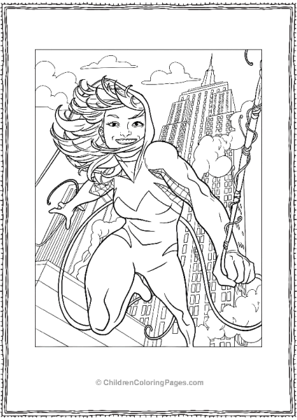 Spider Gwen Swinging Through City Free PDF Printable