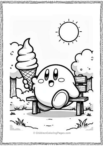 Super Smash Bros Kirby Enjoying Ice Cream In The Park Free PDF Printable