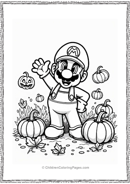 Super Smash Bros Mario In A Pumpkin Patch Free PDF Printable