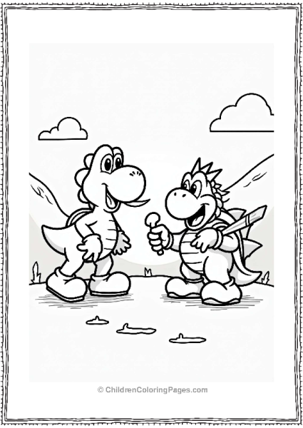 Super Smash Bros Yoshi Vs Bowser Jr Coloring Page Free PDF Printable