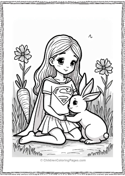 Supergirl And A Friendly Bunny In The Garden Free PDF Printable
