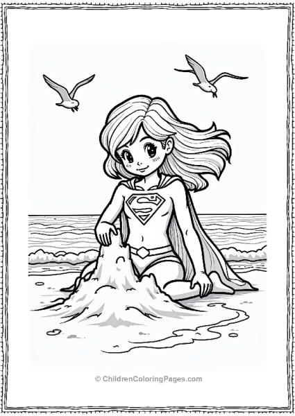 Supergirl Building A Sandcastle At The Beach Free PDF Printable