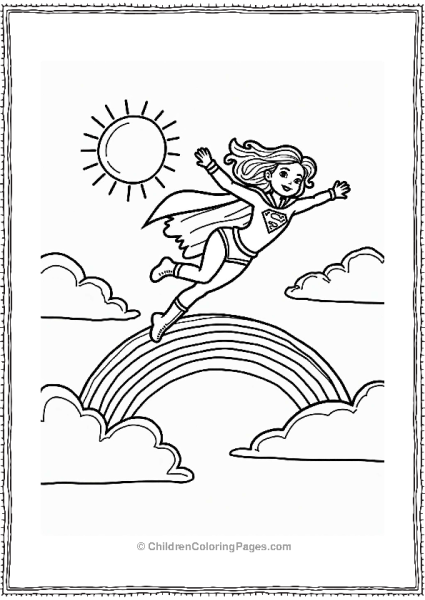 Supergirl Flying Above A Rainbow Free PDF Printable