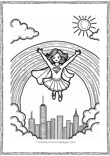 Supergirl Flying In Front Of A Rainbow Free PDF Printable