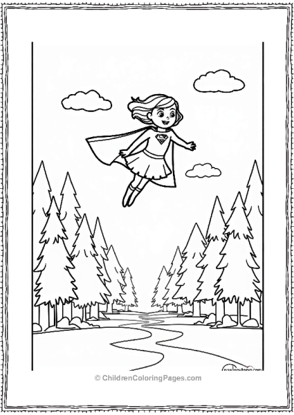 Supergirl Flying Over A Forest Free PDF Printable