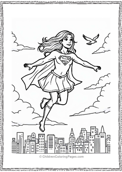 Supergirl Flying Over The City Free PDF Printable