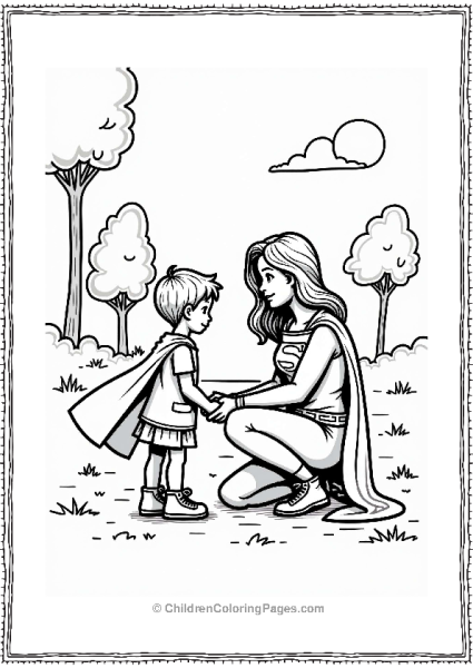 Supergirl Helping A Child Tie Shoelaces Free PDF Printable