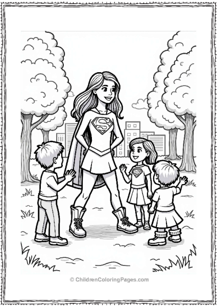 Supergirl Helping Kids In The Park Free PDF Printable