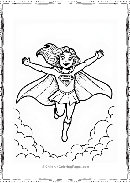 Supergirl Practicing Flight Among Clouds Free PDF Printable