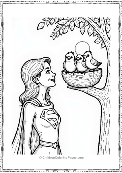 Supergirl Watching Baby Birds In A Tree Free PDF Printable