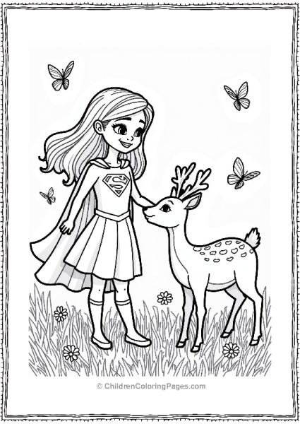 Supergirl With A Friendly Deer In A Meadow Free PDF Printable